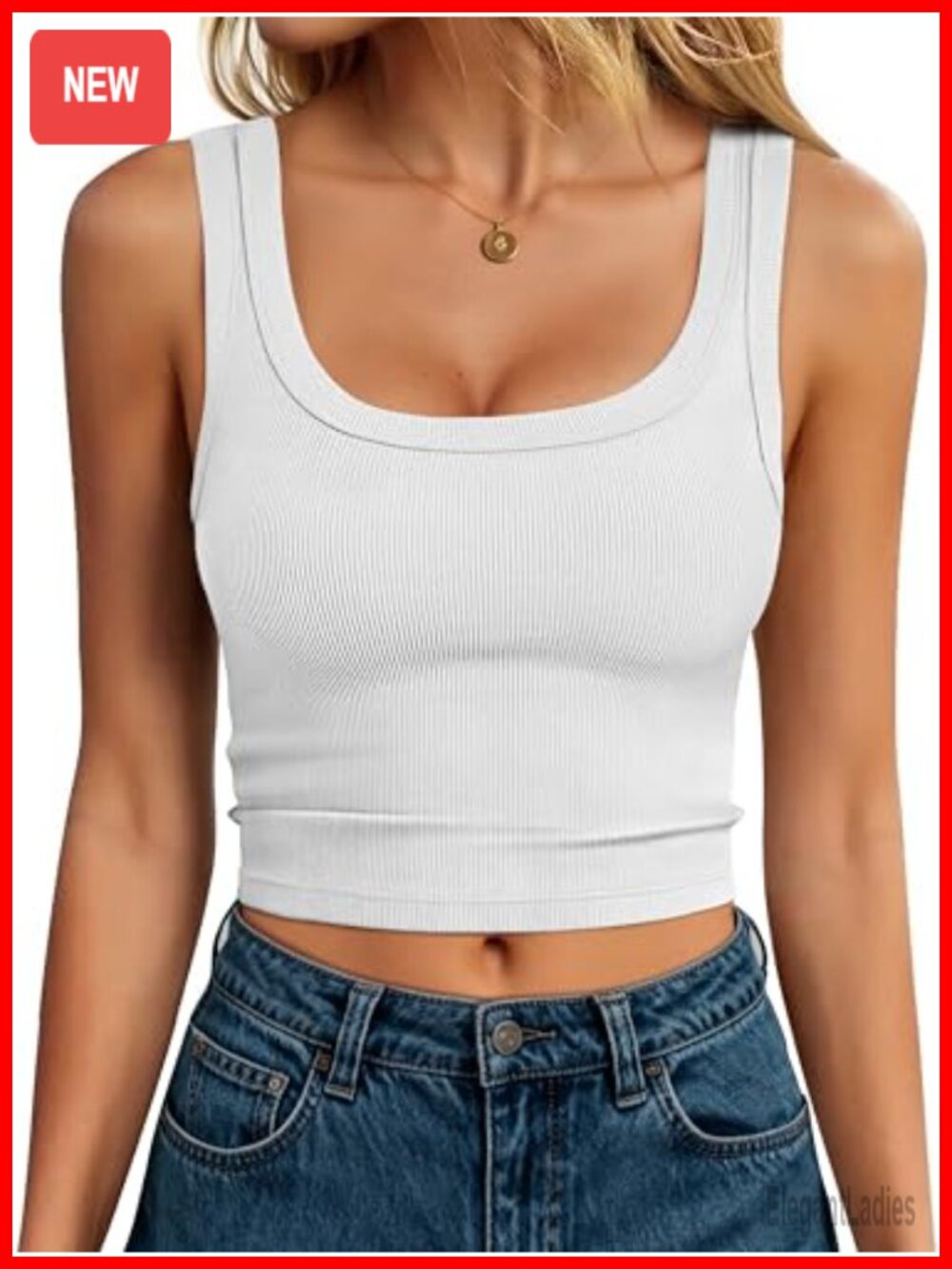 Womens Cropped Tank Top Scoop Neck Ribbed Cami Sleeveless Slim Fit